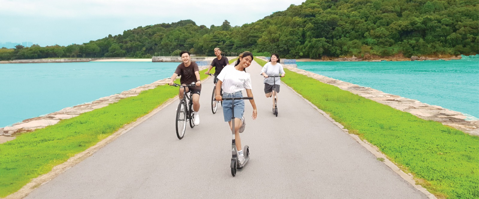 Fun group cycling and kickscooter over at St John Island with friends with Gogreen